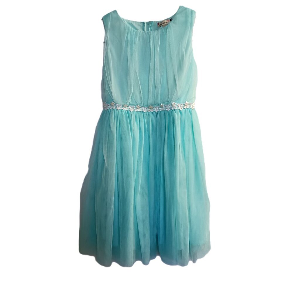 Speechless Girls 7 Formal Dress Robin's Egg Blue Sleeveless Zip Self Tie Belt